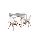 Ver imagem 2 de Mesa Industrial Base Ferro Cobre em V Tampo 90x90 Branco 4 Cadeiras Eames Madeira Assento Branco