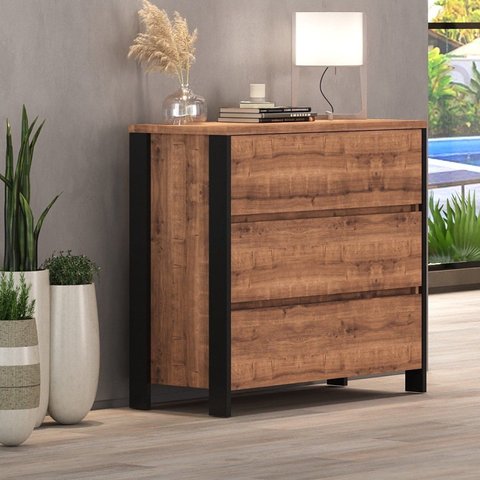 Cômoda para Quarto 3 Gavetas e 2 Portas M123 Marrom/Preto/Solanum