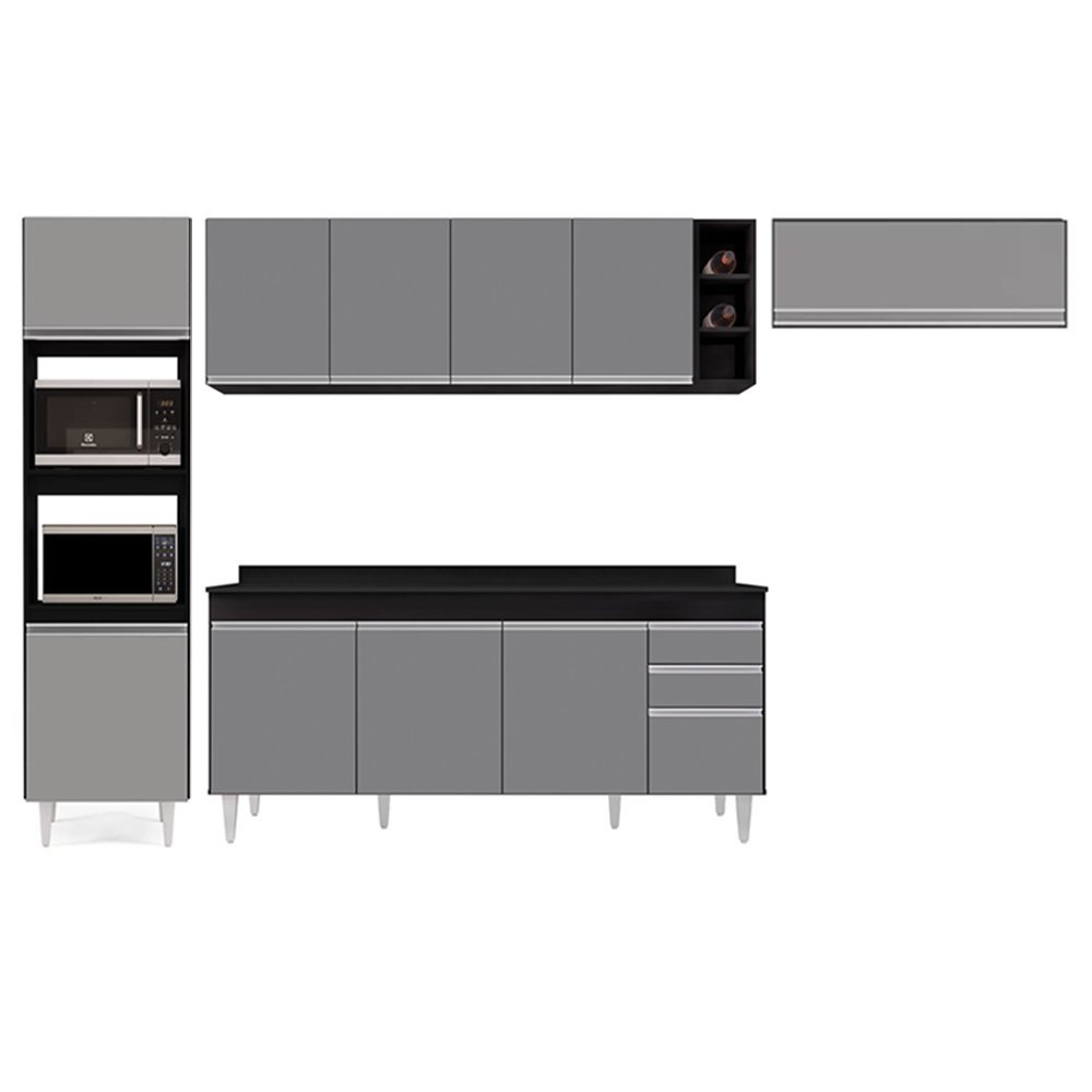 Armário de Cozinha Modulada 5 Peças CP17 Balcão com Tampo Preto/Cinza - Lumil Lumil Móveis - 6