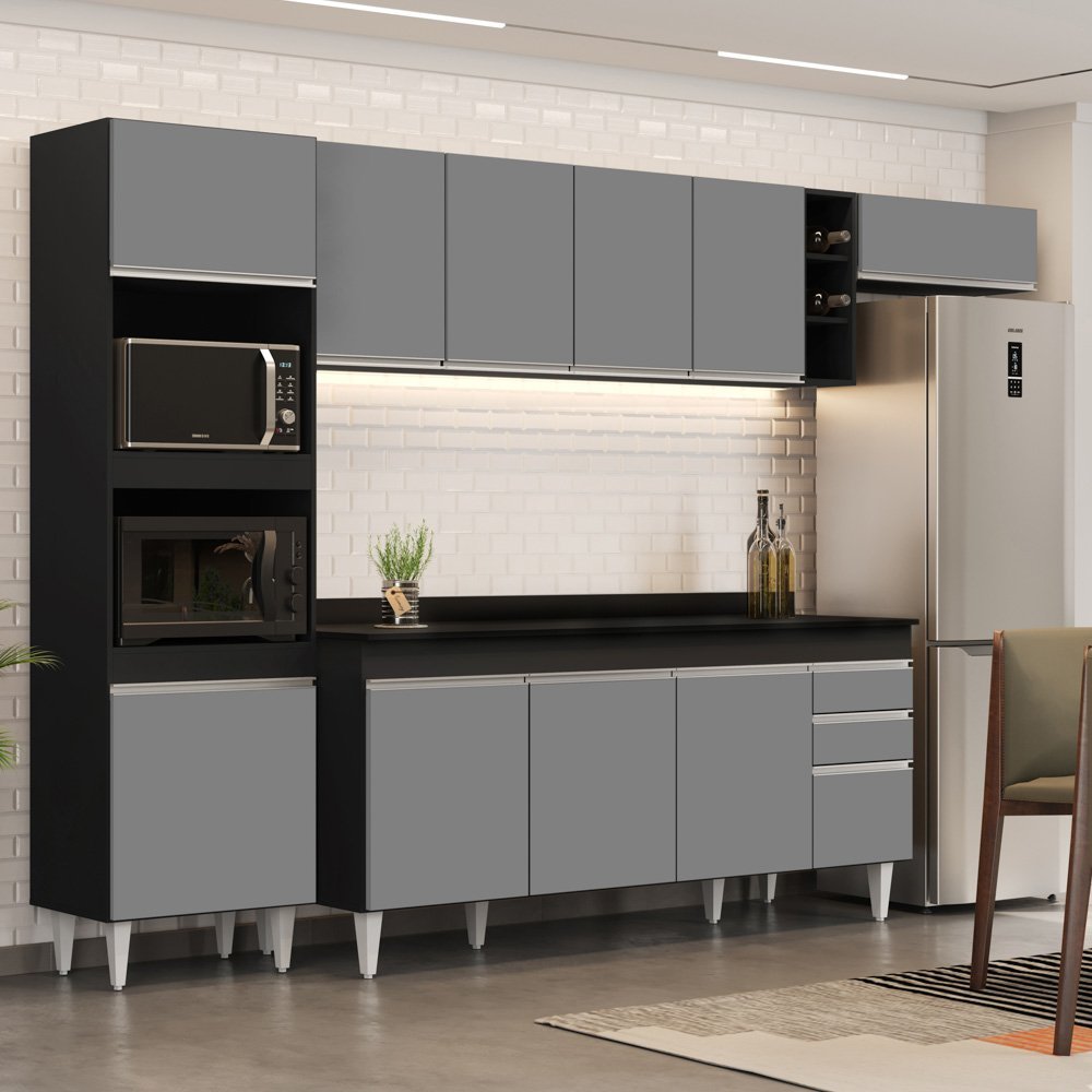 Armário de Cozinha Modulada 5 Peças CP17 Balcão com Tampo Preto/Cinza - Lumil Lumil Móveis - 2