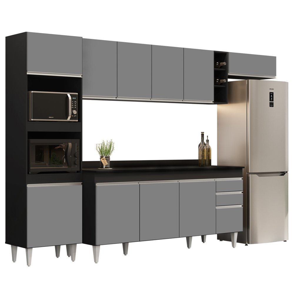 Armário de Cozinha Modulada 5 Peças CP17 Balcão com Tampo Preto/Cinza - Lumil Lumil Móveis - 1