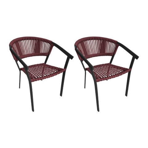 Kit 2 Cadeiras Gourmet Corda Náutica Vermelho Bordô Base Alumínio Sofia Linha Plus