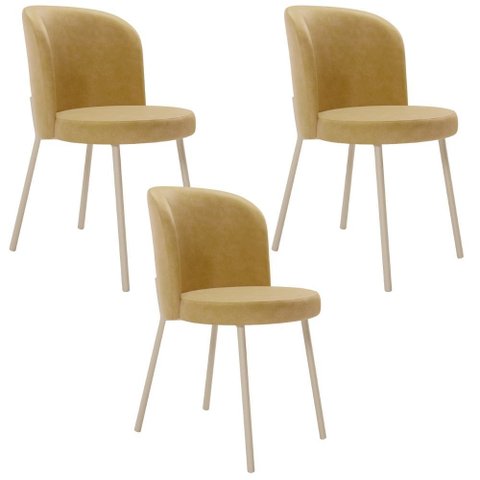 Kit 3 Cadeiras Sala de Jantar Estofada Gavi Arena L02 Couríssimo Fendi - Lyam Decor