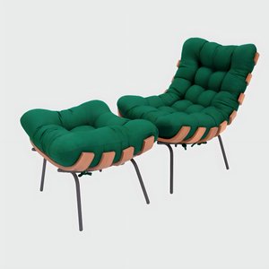 Poltrona Costela Premium + Puff Decorativo Luxo Veludo Verde