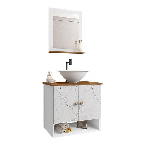 Conjunto de Banheiro com Gabinete 2 Portas, Cuba, Torneira e 1 Espelheira Lume
