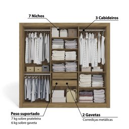 Guarda Roupa Casal 6 Portas 2 Gavetas 232cm M569 Kappesberg - Nogueira/fendi - 3