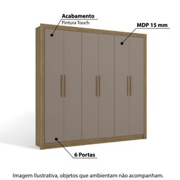 Guarda Roupa Casal 6 Portas 2 Gavetas 232cm M569 Kappesberg - Nogueira/fendi - 2