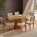 Ver imagem 1 de Conjunto Sala de Jantar Mesa Orgânica Ripada 160cm com 6 Cadeiras MDF Palha Sintética Freijó/Bege Cl