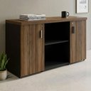 Ver imagem 1 de Armário Baixo Credence 2 Portas com Chave 3 Prateleiras MDP 131,5cm Nogal Málaga e Preto