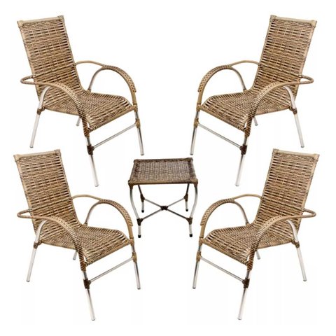 Kit 4 Cadeiras Vênus e Mesa de Centro Garden em Alumínio Área Externa Trama Original