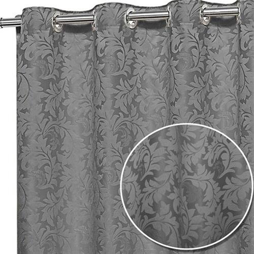 cortina sala quarto semi blackout tecido jacquard cinza 5,00x2,80