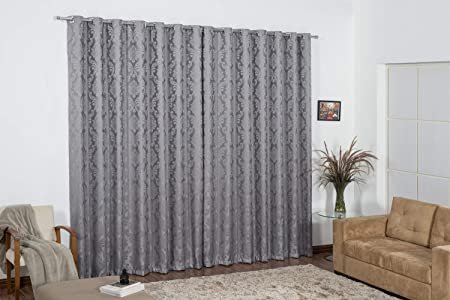 cortina sala quarto semi blackout tecido jacquard cinza 5,00x2,80 - 2