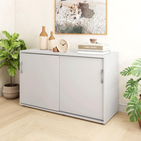 Armário Organizador 140cm 2 Portas de Correr Escritório F5 Cor:cinza