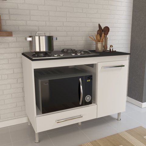 Balcão para Cooktop 1 Porta 1 Gaveta 105cm Dubai Branco