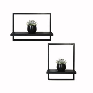 Kit 2 Prateleira Quadro Retangular Horizontal e Vertical com Base Preto