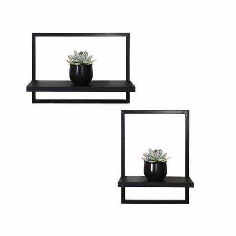 Kit 2 Prateleira Quadro Retangular Horizontal e Vertical com Base Preto