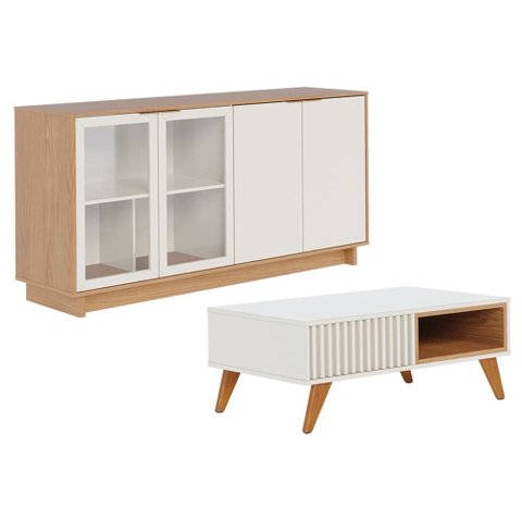 Kit Aparador para Sala de Estar Áustria com Mesa de Centro Delta C04 Freijó Off White - Lyam