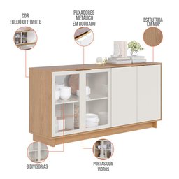 Kit Aparador Para Sala De Estar Áustria Com Mesa De Centro Delta C04 Freijó Off White - Lyam - 6