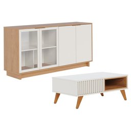 Kit Aparador Para Sala De Estar Áustria Com Mesa De Centro Delta C04 Freijó Off White - Lyam - 1