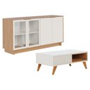 Ver imagem 1 de Kit Aparador Para Sala De Estar Áustria Com Mesa De Centro Delta C04 Freijó Off White - Lyam