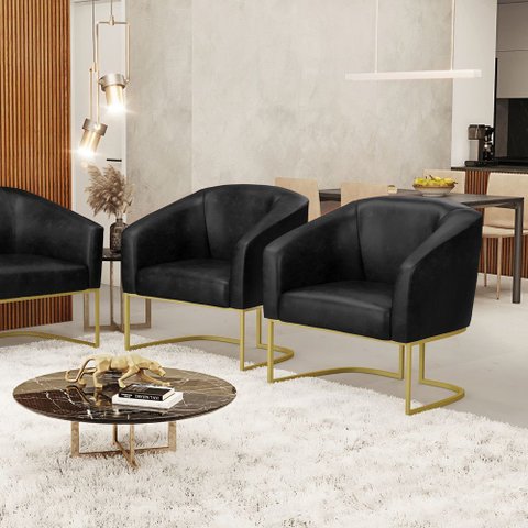 Cadeira Sala Jantar Industrial Dourado Kit 2 Stella Sintético Pu D03 - D’Rossi