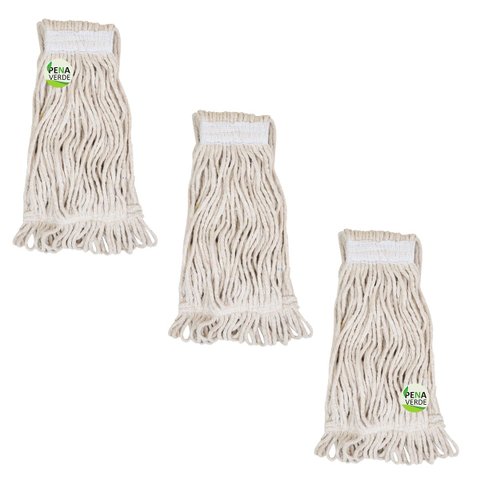 Kit 3 Unidades Refil Úmido Mop Esfregão Algodão 330g com Cinta Ponta em Loop 85% Algodão / 15% Polié