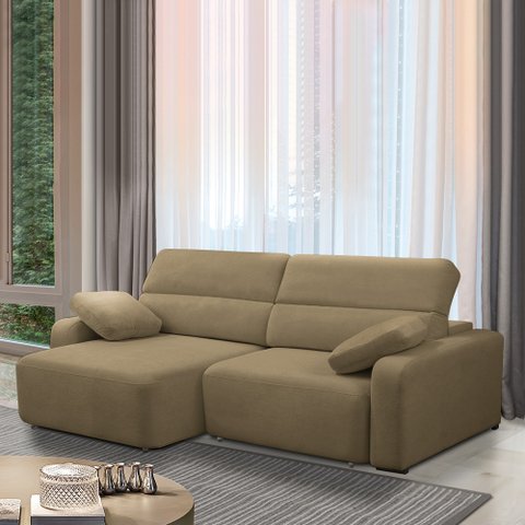 Sofá Decorativo Sala de Estar Ibiza 3 Lugares 260cm Reclinável e Retrátil Bouclê Castor G89
