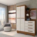 Ver imagem 1 de Guarda-roupa Solteiro Verona 2 Portas 4 Gavetas com Espelho 100% Mdf Cinamomo/off White - Panorama M