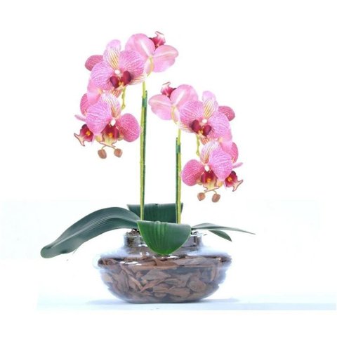 Arranjo 2 Orquídeas Artificiais Rosa em Ikebana De Vidro Lari