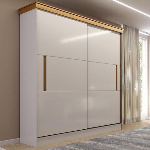 Roupeiro Bristol 189,5x220cm 2 Gavetas 2 Portas Correr Branco/Freijó BRI122
