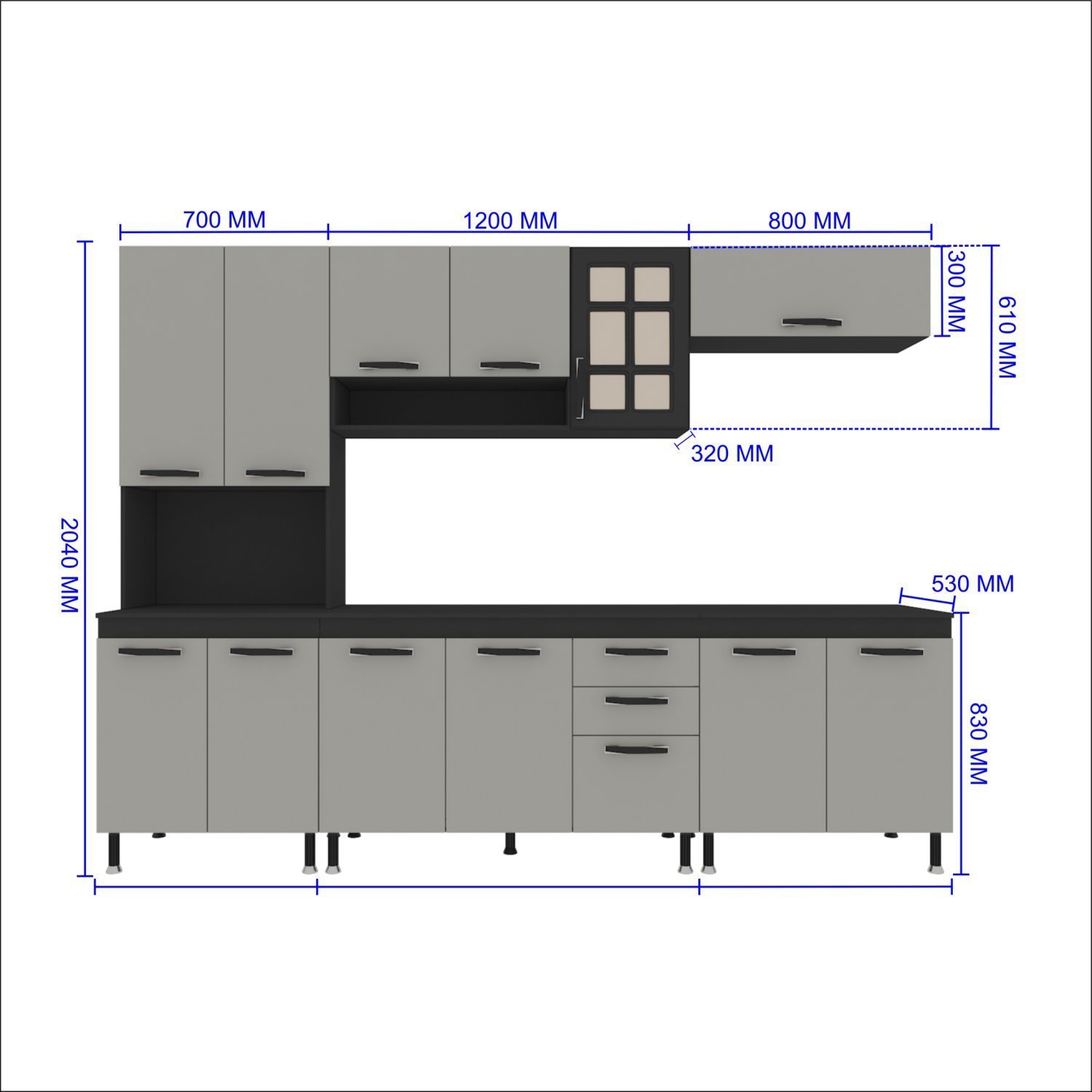 Cozinha completa sophie viena modulada 6 peças 295 cm 15 portas 3 gavetas  com tampo branco