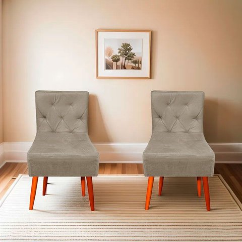 Cadeira Lia para Sala de Jantar Madeira Maciça Estofada Capuccino Café com Leite Pés Palito