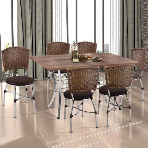 Conjunto Sala de Jantar 1 Mesa 6 Cadeiras Giovana 
