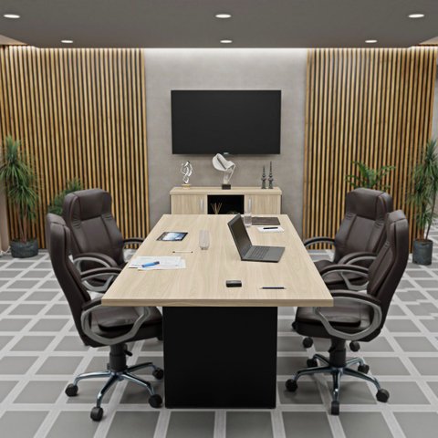 Conjunto Escritório Mesa Reunião Armário Credenza Escritório Office Netmobil - Dubai/preto