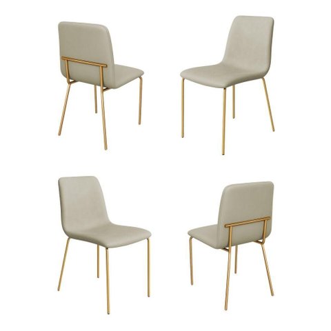 Conjunto 4 Cadeiras Malu Couro Pérola Metal Dourado