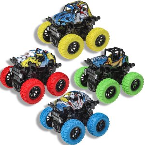 Kit 4 Miniatura Carrinho Monster Fricção 4x4 Rotativo 360 Colorido:Monster