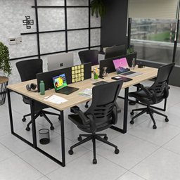 Estação Trabalho Mesa Industrial 4 Lugares Office Netmobil - Dubai/preto - 2