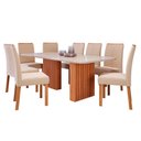 Ver imagem 1 de Mesa de Jantar Tampo de Vidro Off White Ester 2,10 com e 8 Cadeiras Clarice Cinamomo/madeira/nude