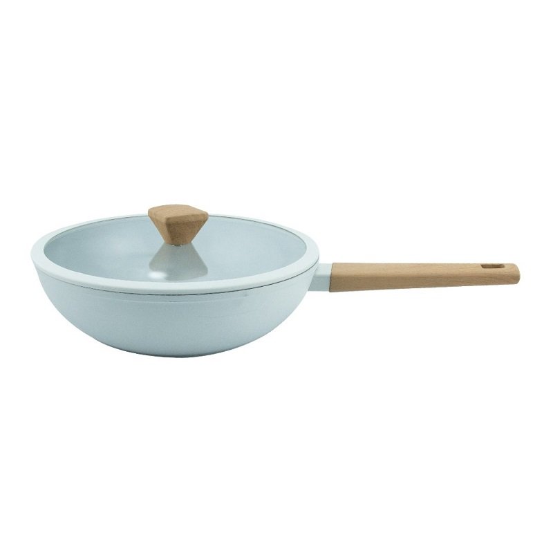 Wok Antiaderente em Alum Tampa Vidro D28cm Cor Cinza