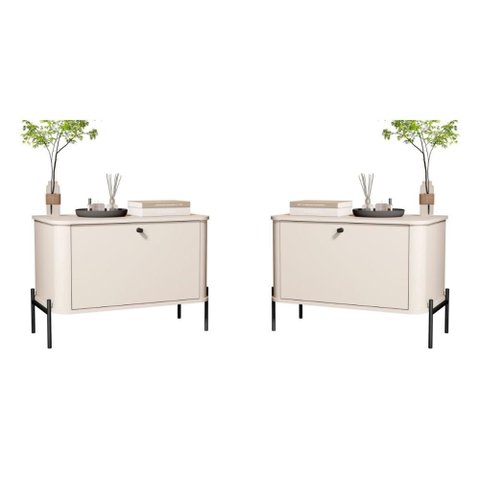 Jogo de Mesa de Cabeceira Sofia Off White Preto