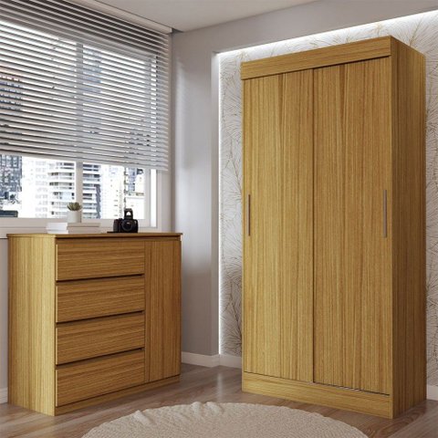 Guarda-roupa Solteiro Lupin 2 Portas 2 Gavetas e Cômoda 4 Gavetas Marrocos - Panorama Móveis