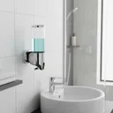 Ver imagem 1 de Suporte Dispenser Álcool Gel Shampoo Parede Sabonete 24cmx10cmx10cm - Transparente