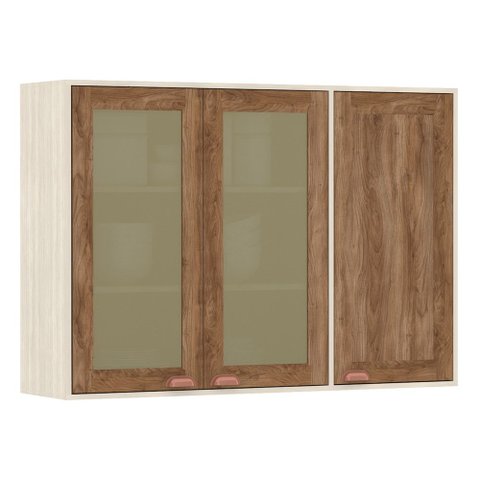 Armário Aéreo de Cozinha 120 Cm 1 Porta Fechada 2 Portas com Vidro Reflecta Sofia Luciane Móveis
