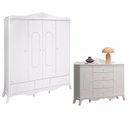 Ver imagem 1 de Guarda Roupa 4 Portas e Cômoda Infantil 2 Portas Realeza Branco Acetinado – Canaã