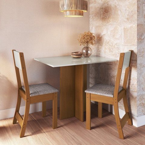 Conjunto de Sala de Jantar Mesa 91,8cm com 2 Cadeiras Carol Freijó/Off White