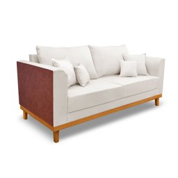 SOFA 3 LUGARES base em madeira  lat courvim Linho cru - 1
