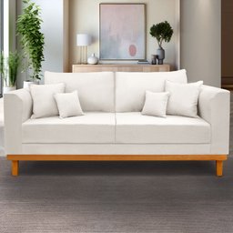 SOFA 3 LUGARES base em madeira  lat courvim Linho cru - 2