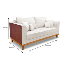 SOFA 3 LUGARES base em madeira  lat courvim Linho cru - 3