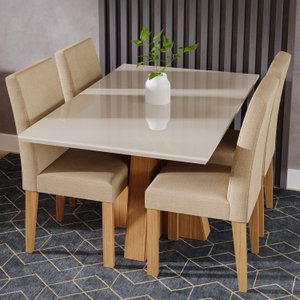 Conjunto Mesa com Vidro e 4 Cadeiras Sala de Jantar Mesa Patricia 