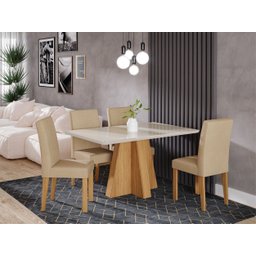 Conjunto de Jantar 4 Lugares Mesa Patrícia com Tampo de Vidro e 4 Cadeiras - 1
